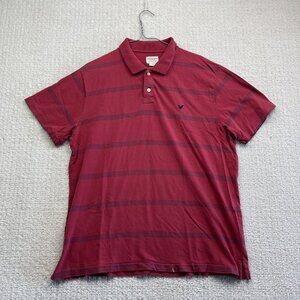 American Eagle Polo Shirt Mens Large Red Stripped Eagle Logo Vintage Read